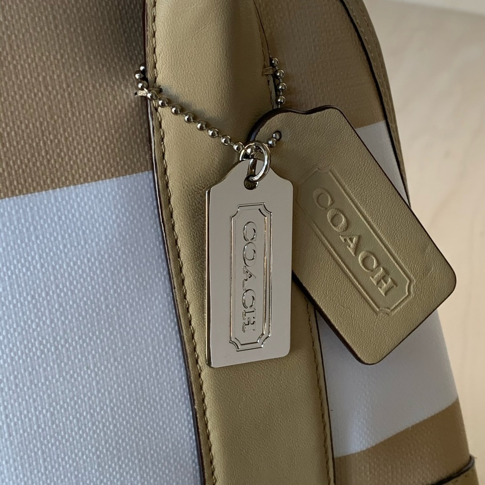 COACH TAN BLEECKER STRIPED MINI PRESTON SATCHEL - Picture 13 of 16